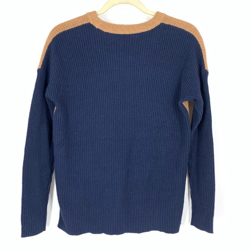 Madewell Thompson Pocket Ribbed Pullover Sweater Size XXS Blue Tan Colorblock - Picture 3 of 6